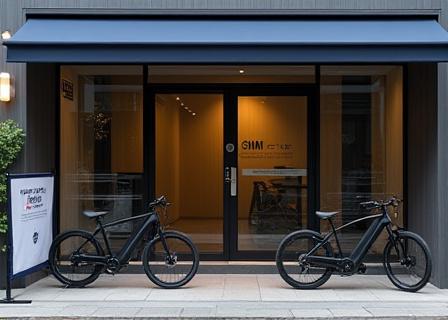 SumiCycleの店舗外観。和モダンな店構えとE-バイク
